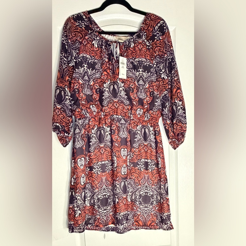 Banana Republic Factory Orange, White and Purple Mini Dress, Size 12 Petite